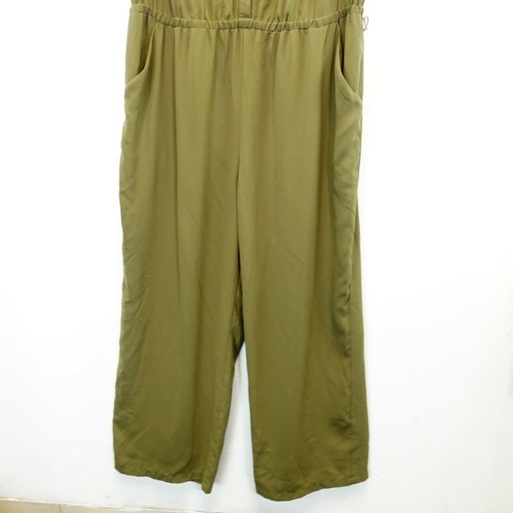 EVRI Jumpsuit 0X Large Olive Green Overall PLUS SIZE V-Neck Button‎ Down Pockets - Picture 5 of 10
